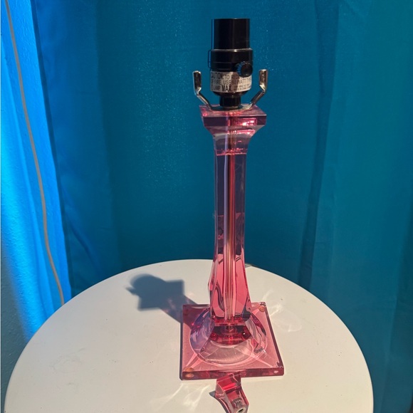 Pink Lucite Acrylic Lamp with Custom Lamp Shade 3D Raised Art Design Blue Pink - Picture 6 of 6